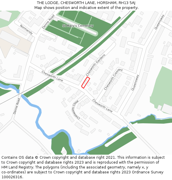 THE LODGE, CHESWORTH LANE, HORSHAM, RH13 5AJ: Location map and indicative extent of plot