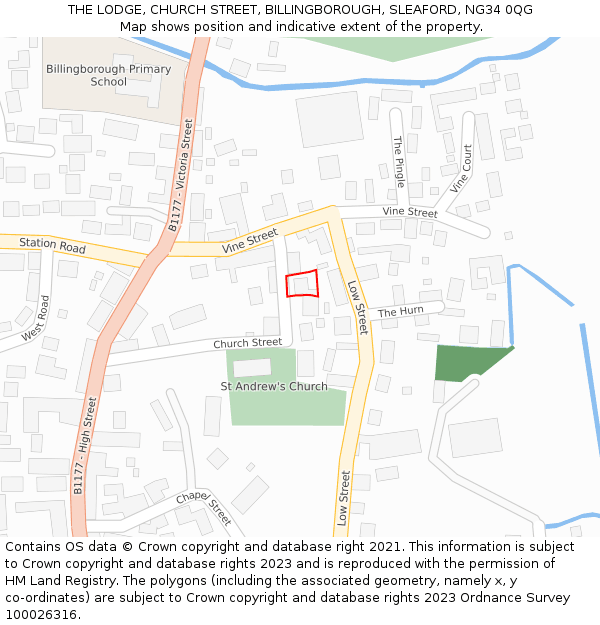 THE LODGE, CHURCH STREET, BILLINGBOROUGH, SLEAFORD, NG34 0QG: Location map and indicative extent of plot