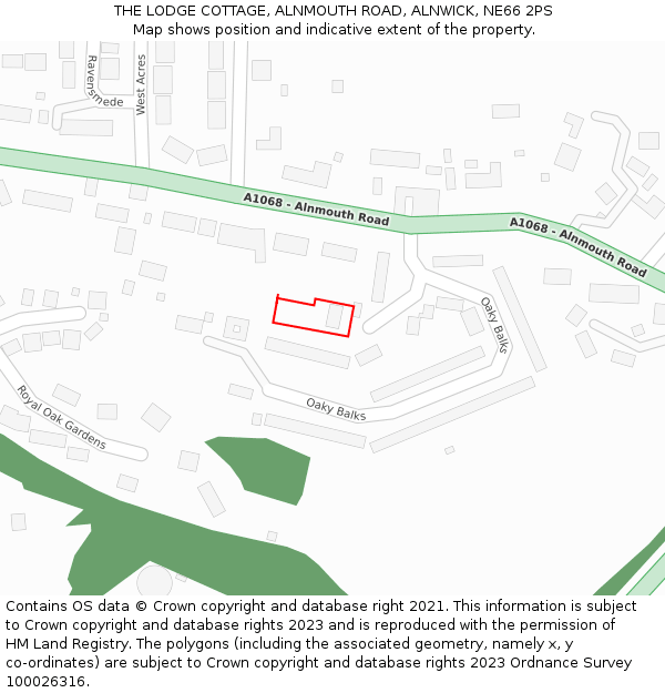 THE LODGE COTTAGE, ALNMOUTH ROAD, ALNWICK, NE66 2PS: Location map and indicative extent of plot