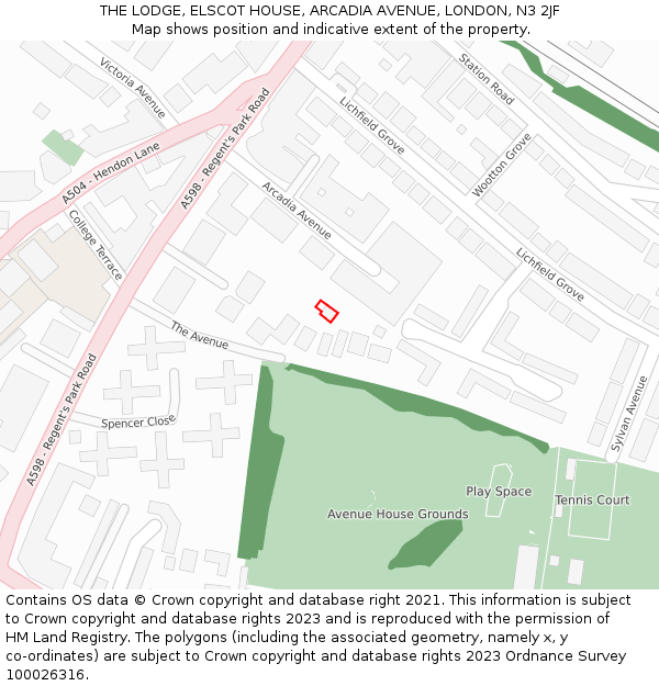 THE LODGE, ELSCOT HOUSE, ARCADIA AVENUE, LONDON, N3 2JF: Location map and indicative extent of plot