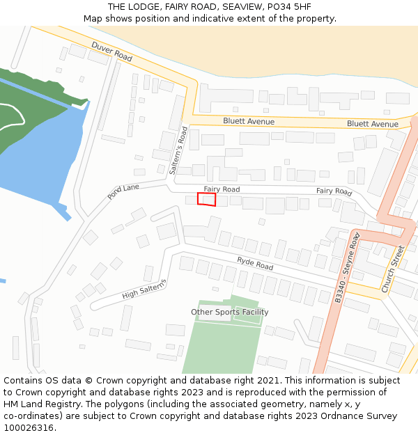 THE LODGE, FAIRY ROAD, SEAVIEW, PO34 5HF: Location map and indicative extent of plot