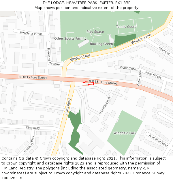 THE LODGE, HEAVITREE PARK, EXETER, EX1 3BP: Location map and indicative extent of plot