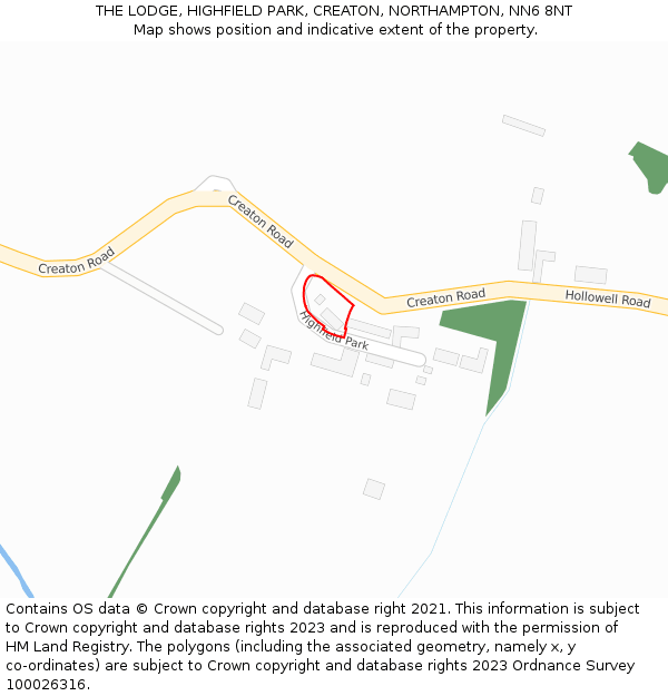 THE LODGE, HIGHFIELD PARK, CREATON, NORTHAMPTON, NN6 8NT: Location map and indicative extent of plot