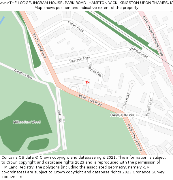 THE LODGE, INGRAM HOUSE, PARK ROAD, HAMPTON WICK, KINGSTON UPON THAMES, KT1 4BA: Location map and indicative extent of plot