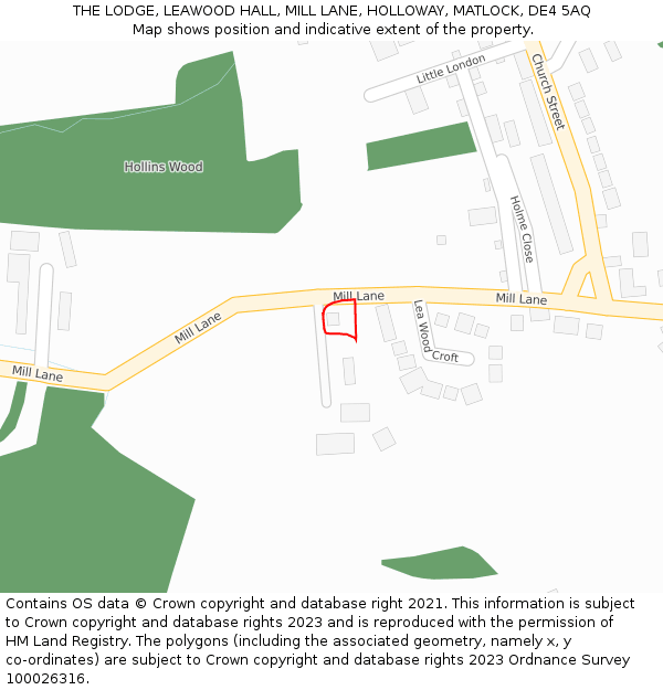 THE LODGE, LEAWOOD HALL, MILL LANE, HOLLOWAY, MATLOCK, DE4 5AQ: Location map and indicative extent of plot