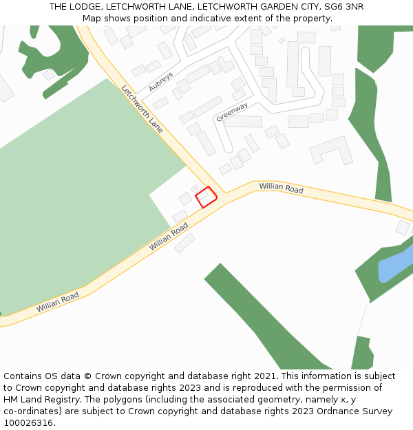 THE LODGE, LETCHWORTH LANE, LETCHWORTH GARDEN CITY, SG6 3NR: Location map and indicative extent of plot