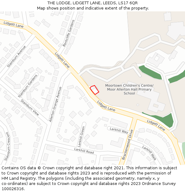 THE LODGE, LIDGETT LANE, LEEDS, LS17 6QR: Location map and indicative extent of plot