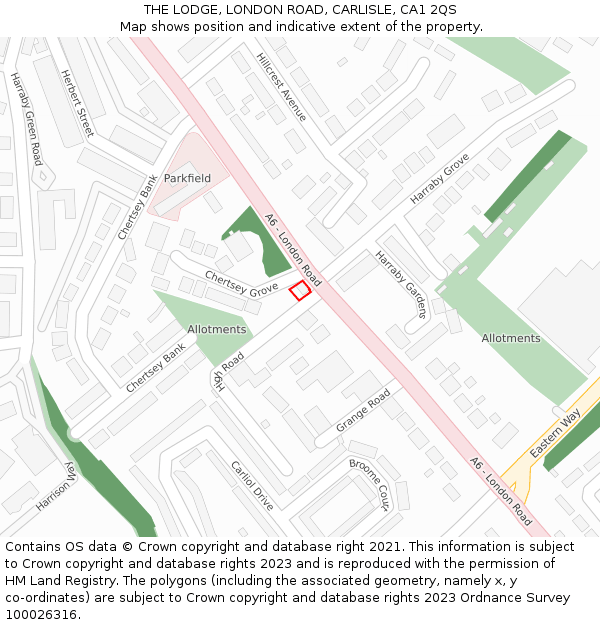 THE LODGE, LONDON ROAD, CARLISLE, CA1 2QS: Location map and indicative extent of plot