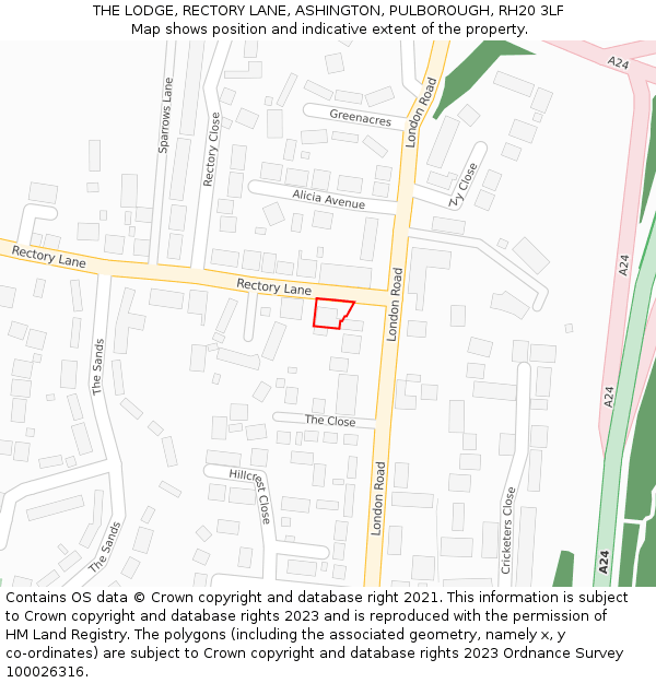 THE LODGE, RECTORY LANE, ASHINGTON, PULBOROUGH, RH20 3LF: Location map and indicative extent of plot