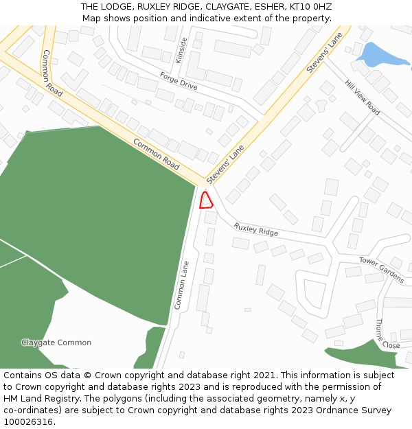 THE LODGE, RUXLEY RIDGE, CLAYGATE, ESHER, KT10 0HZ: Location map and indicative extent of plot