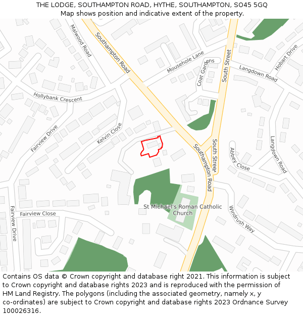 THE LODGE, SOUTHAMPTON ROAD, HYTHE, SOUTHAMPTON, SO45 5GQ: Location map and indicative extent of plot