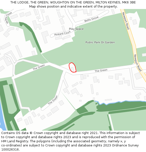 THE LODGE, THE GREEN, WOUGHTON ON THE GREEN, MILTON KEYNES, MK6 3BE: Location map and indicative extent of plot