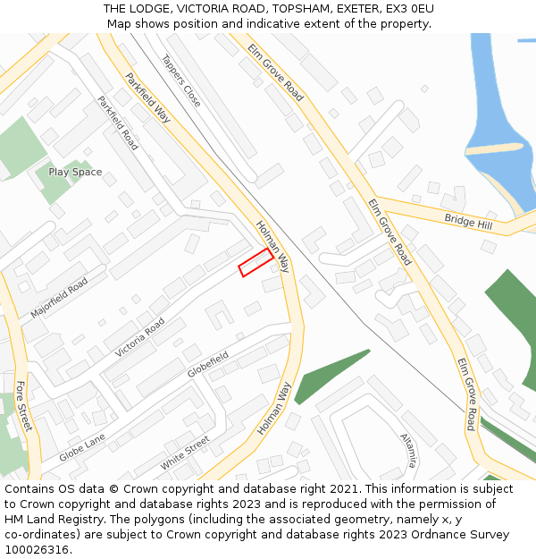 THE LODGE, VICTORIA ROAD, TOPSHAM, EXETER, EX3 0EU: Location map and indicative extent of plot