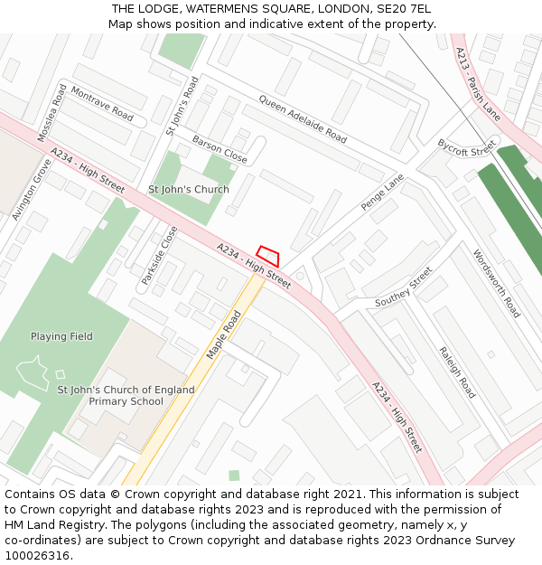 THE LODGE, WATERMENS SQUARE, LONDON, SE20 7EL: Location map and indicative extent of plot