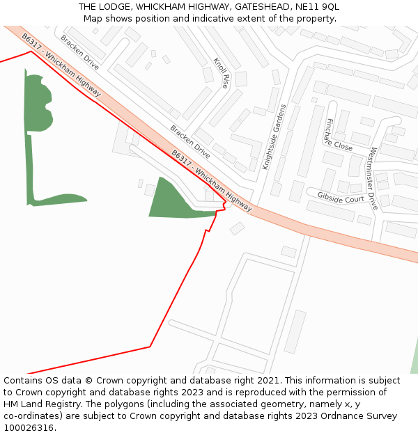 THE LODGE, WHICKHAM HIGHWAY, GATESHEAD, NE11 9QL: Location map and indicative extent of plot