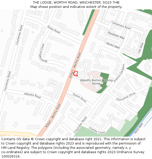 THE LODGE, WORTHY ROAD, WINCHESTER, SO23 7HB: Location map and indicative extent of plot