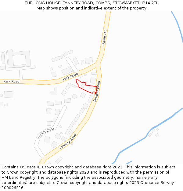 THE LONG HOUSE, TANNERY ROAD, COMBS, STOWMARKET, IP14 2EL: Location map and indicative extent of plot