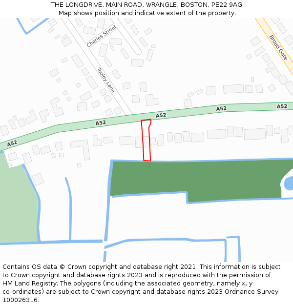 THE LONGDRIVE, MAIN ROAD, WRANGLE, BOSTON, PE22 9AG: Location map and indicative extent of plot