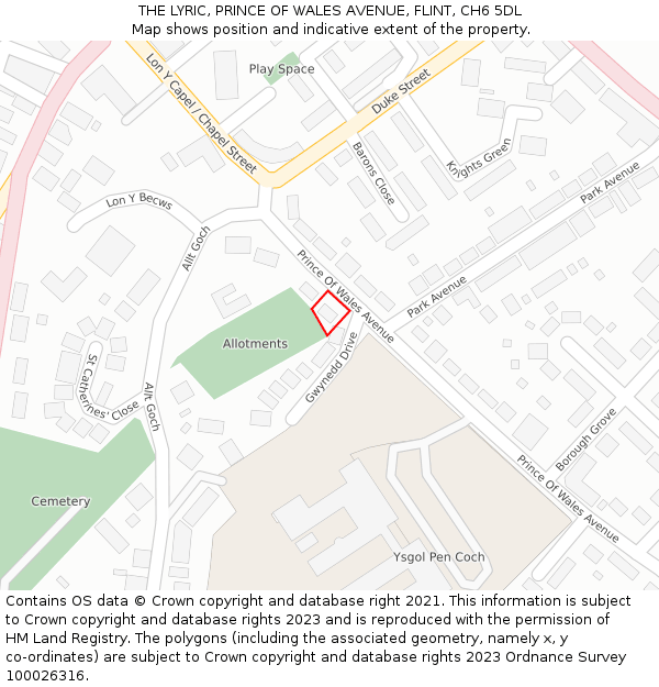 THE LYRIC, PRINCE OF WALES AVENUE, FLINT, CH6 5DL: Location map and indicative extent of plot