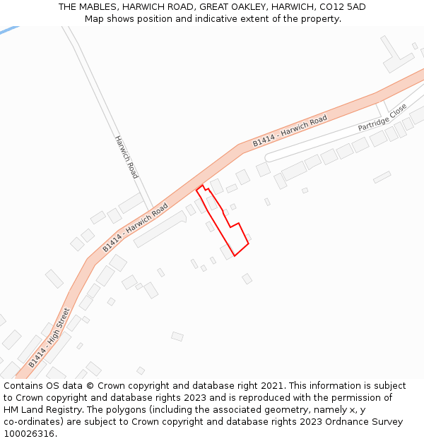 THE MABLES, HARWICH ROAD, GREAT OAKLEY, HARWICH, CO12 5AD: Location map and indicative extent of plot