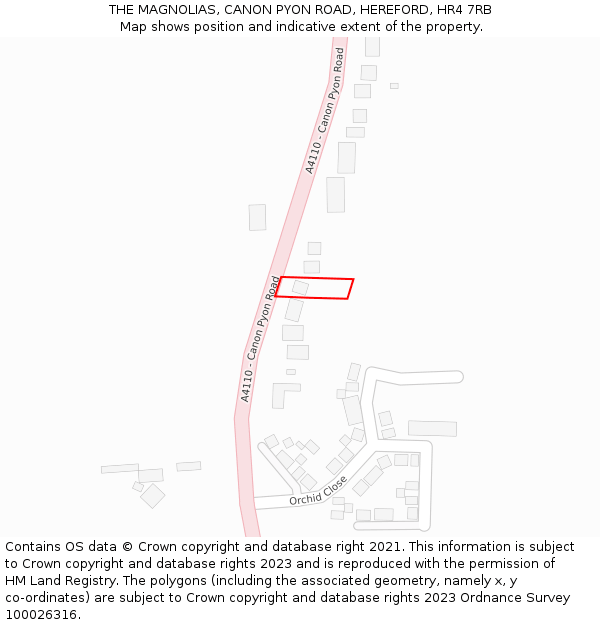 THE MAGNOLIAS, CANON PYON ROAD, HEREFORD, HR4 7RB: Location map and indicative extent of plot