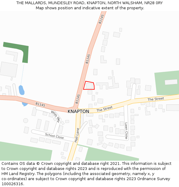 THE MALLARDS, MUNDESLEY ROAD, KNAPTON, NORTH WALSHAM, NR28 0RY: Location map and indicative extent of plot