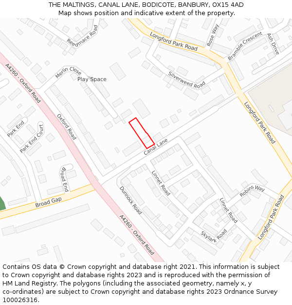 THE MALTINGS, CANAL LANE, BODICOTE, BANBURY, OX15 4AD: Location map and indicative extent of plot