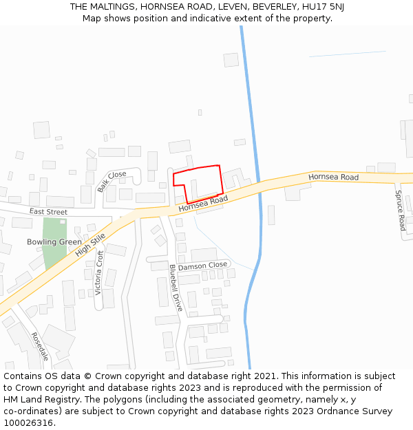 THE MALTINGS, HORNSEA ROAD, LEVEN, BEVERLEY, HU17 5NJ: Location map and indicative extent of plot