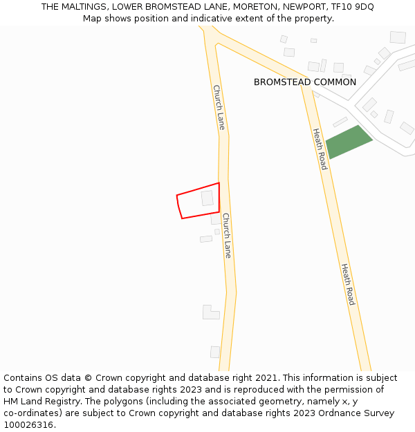 THE MALTINGS, LOWER BROMSTEAD LANE, MORETON, NEWPORT, TF10 9DQ: Location map and indicative extent of plot