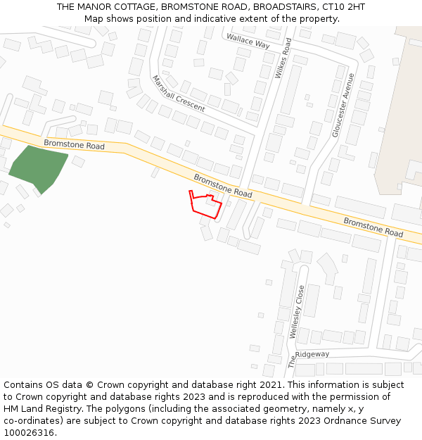 THE MANOR COTTAGE, BROMSTONE ROAD, BROADSTAIRS, CT10 2HT: Location map and indicative extent of plot