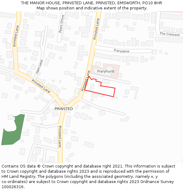 THE MANOR HOUSE, PRINSTED LANE, PRINSTED, EMSWORTH, PO10 8HR: Location map and indicative extent of plot