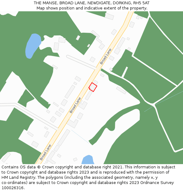 THE MANSE, BROAD LANE, NEWDIGATE, DORKING, RH5 5AT: Location map and indicative extent of plot