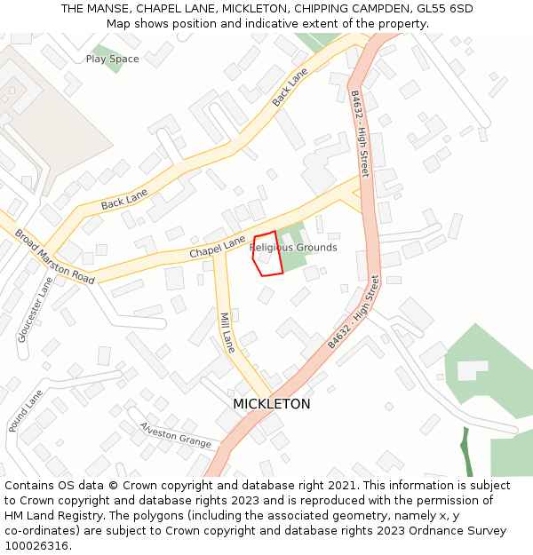 THE MANSE, CHAPEL LANE, MICKLETON, CHIPPING CAMPDEN, GL55 6SD: Location map and indicative extent of plot