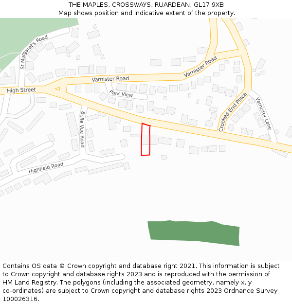 THE MAPLES, CROSSWAYS, RUARDEAN, GL17 9XB: Location map and indicative extent of plot