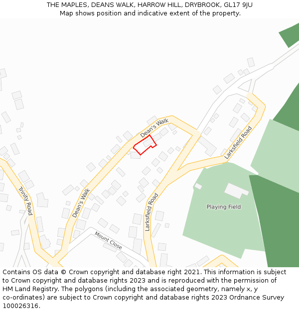 THE MAPLES, DEANS WALK, HARROW HILL, DRYBROOK, GL17 9JU: Location map and indicative extent of plot