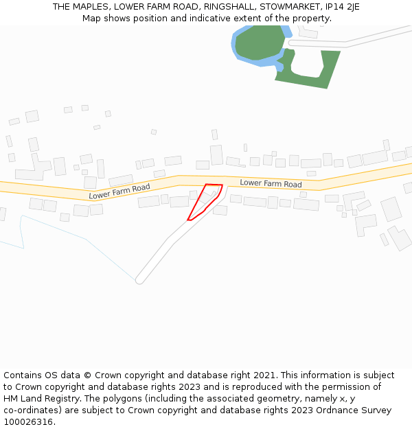 THE MAPLES, LOWER FARM ROAD, RINGSHALL, STOWMARKET, IP14 2JE: Location map and indicative extent of plot