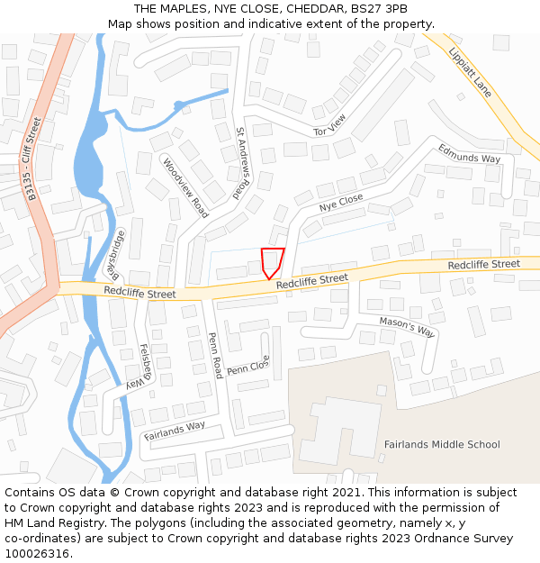 THE MAPLES, NYE CLOSE, CHEDDAR, BS27 3PB: Location map and indicative extent of plot