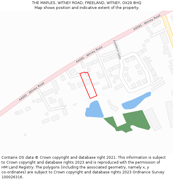 THE MAPLES, WITNEY ROAD, FREELAND, WITNEY, OX29 8HQ: Location map and indicative extent of plot