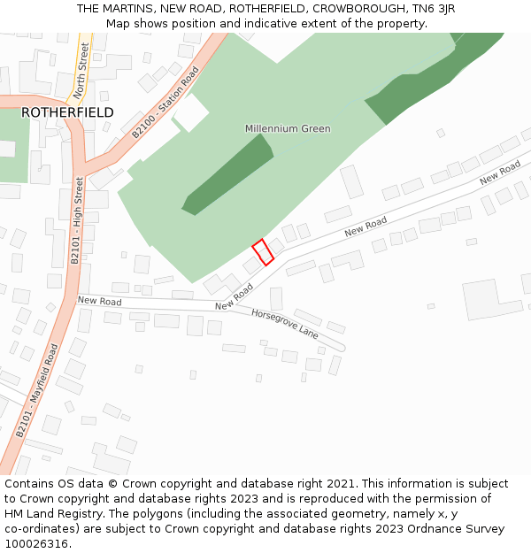 THE MARTINS, NEW ROAD, ROTHERFIELD, CROWBOROUGH, TN6 3JR: Location map and indicative extent of plot