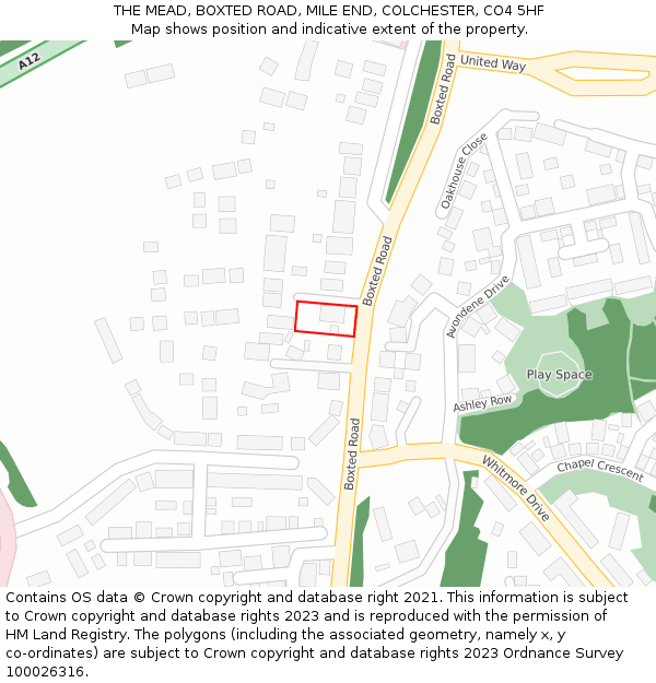 THE MEAD, BOXTED ROAD, MILE END, COLCHESTER, CO4 5HF: Location map and indicative extent of plot