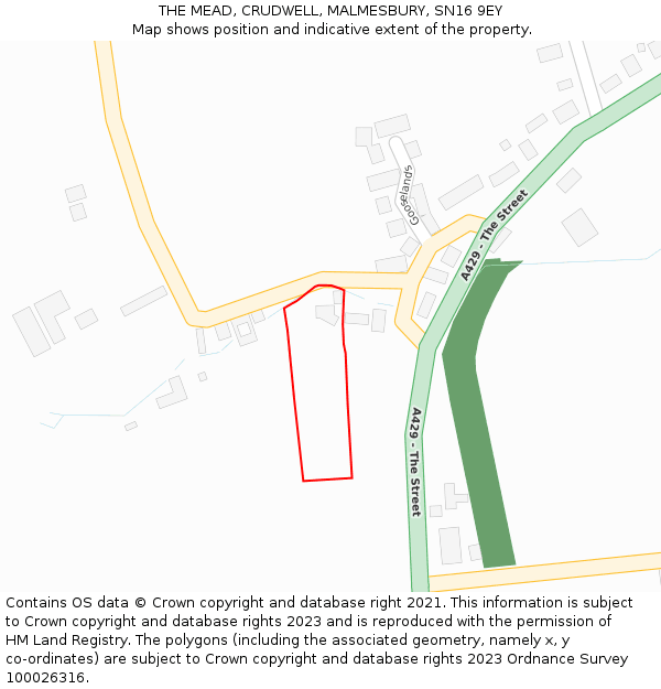 THE MEAD, CRUDWELL, MALMESBURY, SN16 9EY: Location map and indicative extent of plot