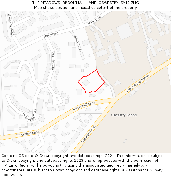 THE MEADOWS, BROOMHALL LANE, OSWESTRY, SY10 7HG: Location map and indicative extent of plot