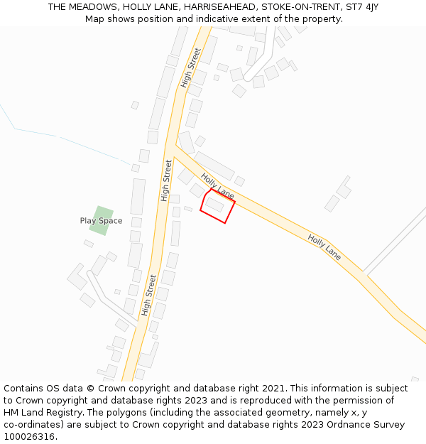 THE MEADOWS, HOLLY LANE, HARRISEAHEAD, STOKE-ON-TRENT, ST7 4JY: Location map and indicative extent of plot