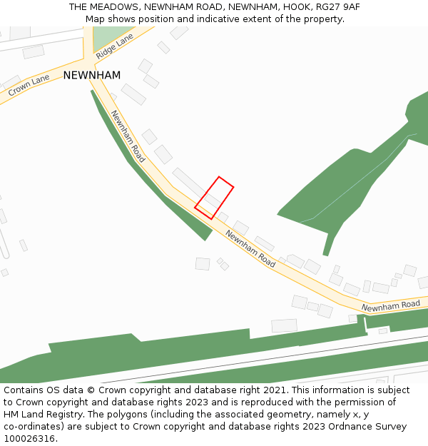 THE MEADOWS, NEWNHAM ROAD, NEWNHAM, HOOK, RG27 9AF: Location map and indicative extent of plot