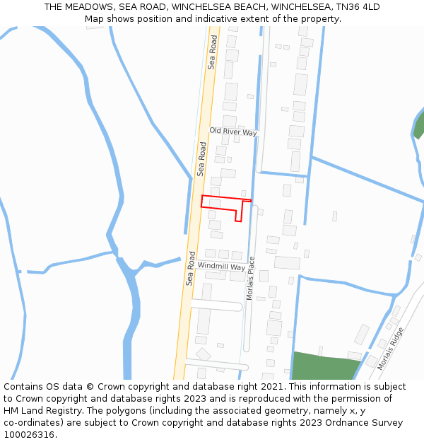 THE MEADOWS, SEA ROAD, WINCHELSEA BEACH, WINCHELSEA, TN36 4LD: Location map and indicative extent of plot