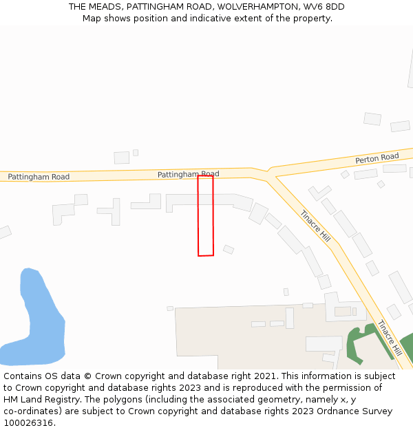 THE MEADS, PATTINGHAM ROAD, WOLVERHAMPTON, WV6 8DD: Location map and indicative extent of plot