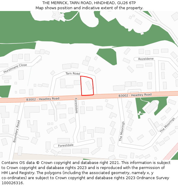 THE MERRICK, TARN ROAD, HINDHEAD, GU26 6TP: Location map and indicative extent of plot