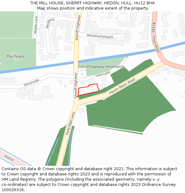 THE MILL HOUSE, SHERIFF HIGHWAY, HEDON, HULL, HU12 8HA: Location map and indicative extent of plot