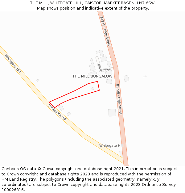 THE MILL, WHITEGATE HILL, CAISTOR, MARKET RASEN, LN7 6SW: Location map and indicative extent of plot