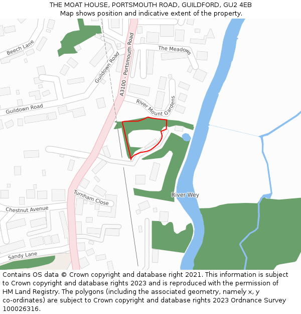 THE MOAT HOUSE, PORTSMOUTH ROAD, GUILDFORD, GU2 4EB: Location map and indicative extent of plot